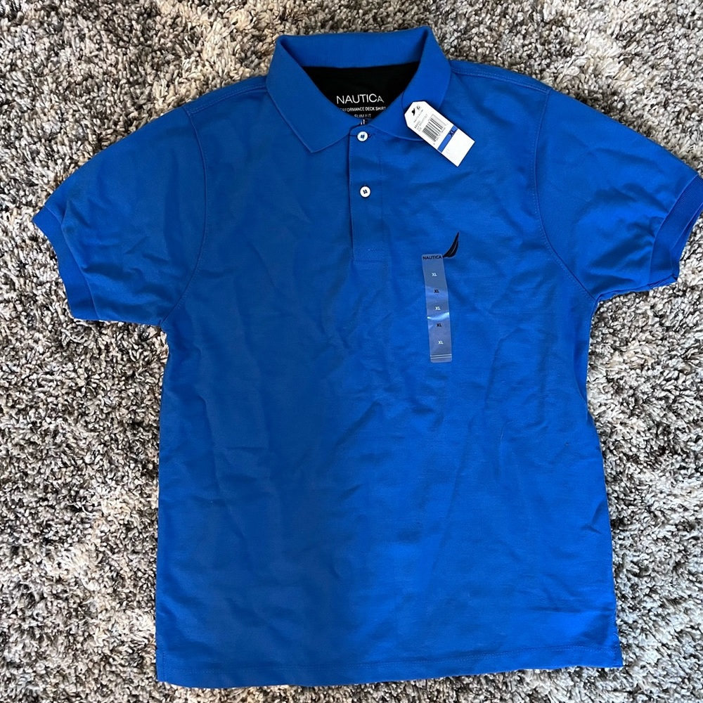 Nautica Mens Slim Fit Deco Blue Polo Size XL